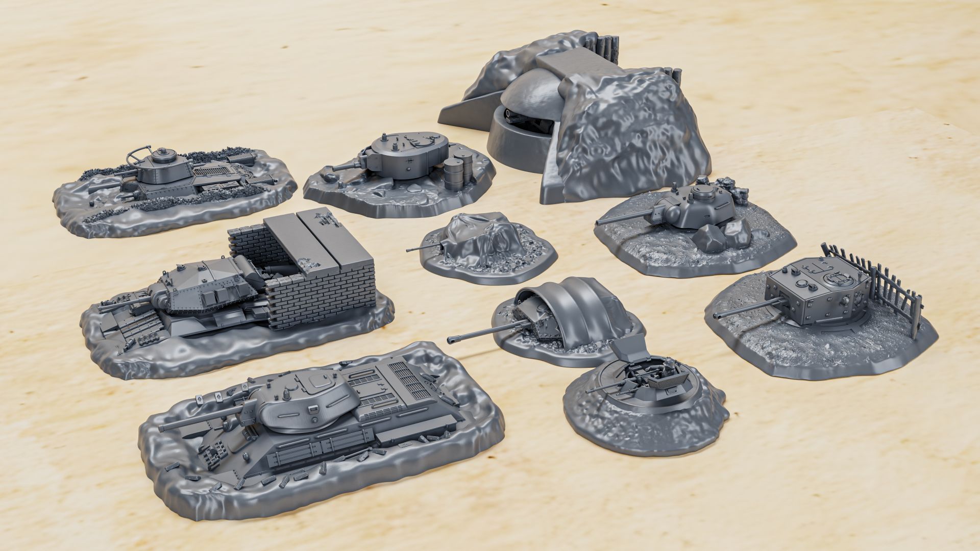 BOLT ACTION - Dug-in tanks and turrets of WW2 (scale 1:56)